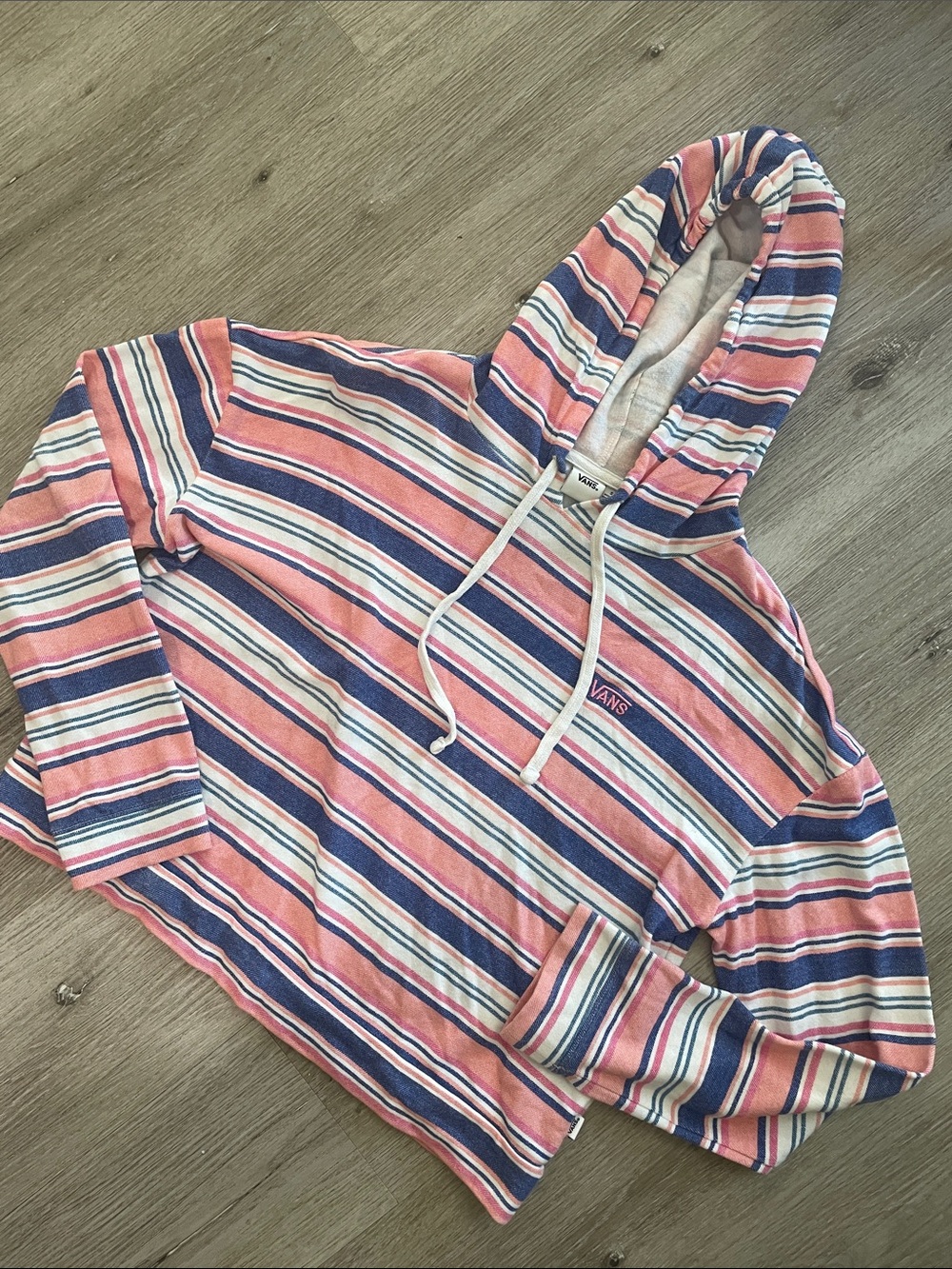 Vans Striped Cropped Hooded Pullover | Pink Blue White | Women’s Small